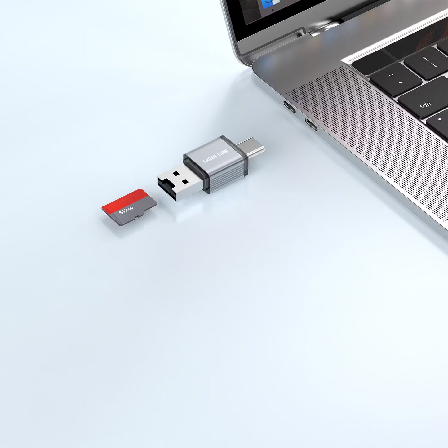 Green Lion 2-in-1 Micro SD Card Reader – 480Mbps Aluminum Alloy, Plug & Play (Gray)