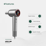 Green Lion LUXAIR Hair Dryer 1600W – Digital Display, Magnetic Nozzle & Thermostat Control (Gray)