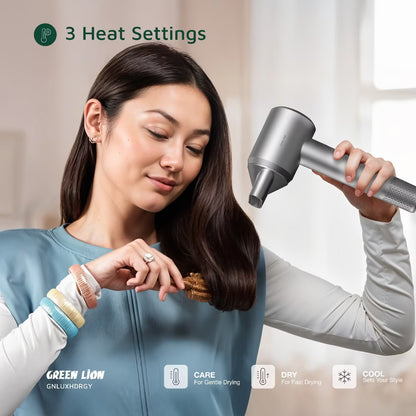 Green Lion LUXAIR Hair Dryer 1600W – Digital Display, Magnetic Nozzle & Thermostat Control (Gray)