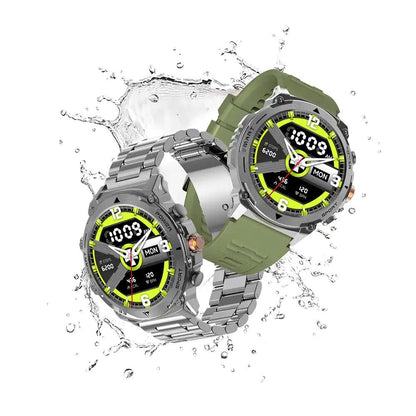 WiWU SW03 AMOLED Smartwatch – Silver Metal With FREE GREEN Silicone Band - Saleshubstore