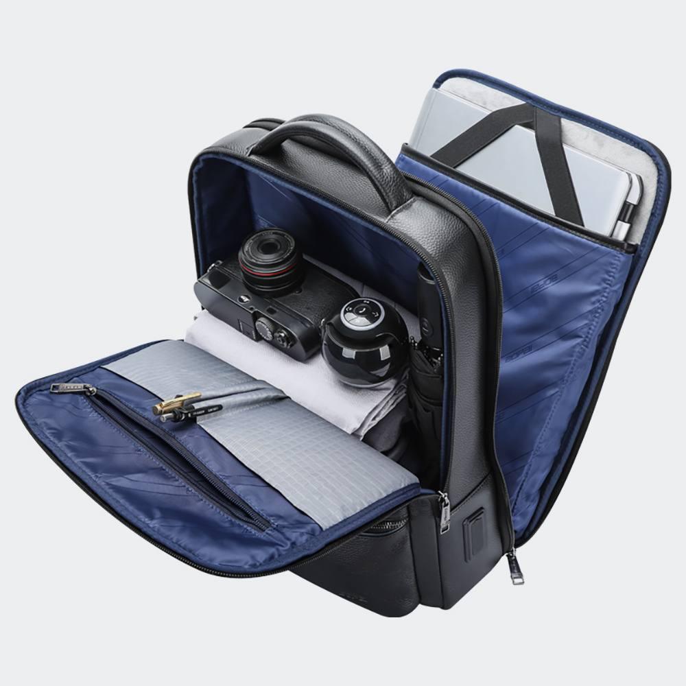 BOPAI Men's Genuine Leather Backpack – 15.6'' Laptop, Business Travel Rucksack with USB Charging, Anti-Theft, Large Capacity, Classic Black - Saleshubstore