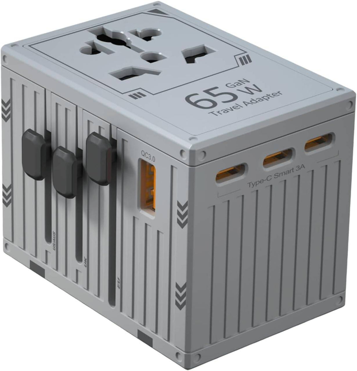 Porodo GaN 5-Port Travel Block Universal Charger Grey