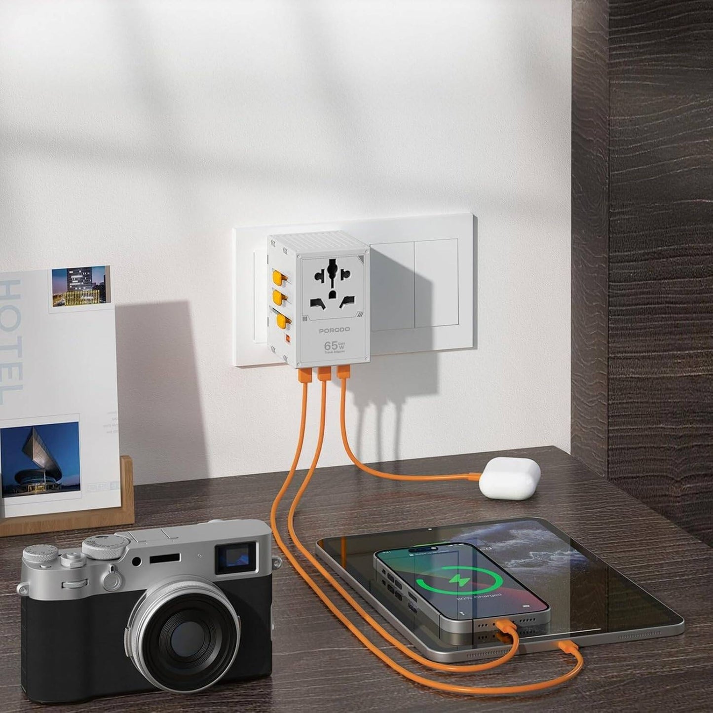 Porodo GaN 5-Port Travel Block Universal Charger White ports and plugs