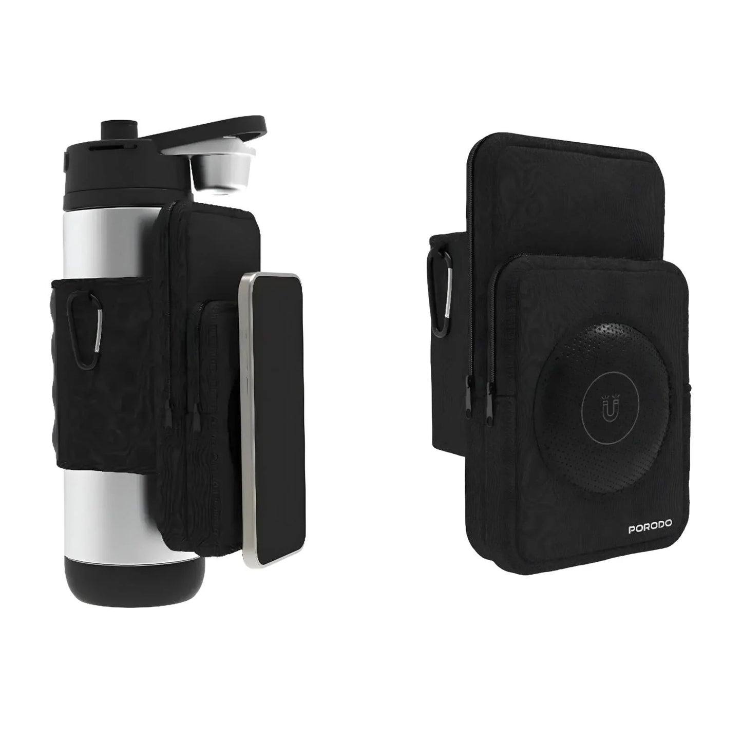 Porodo Lifestyle Magnetic Water Bottle Sleeve – Portable Carry Holder (Black)