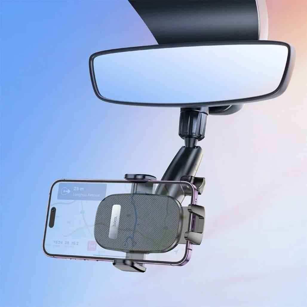 Hoco H17 Waves Rear View Mirror Car Phone Holder – Dual Axis Adjustable Design for All Smartphone - Saleshubstore