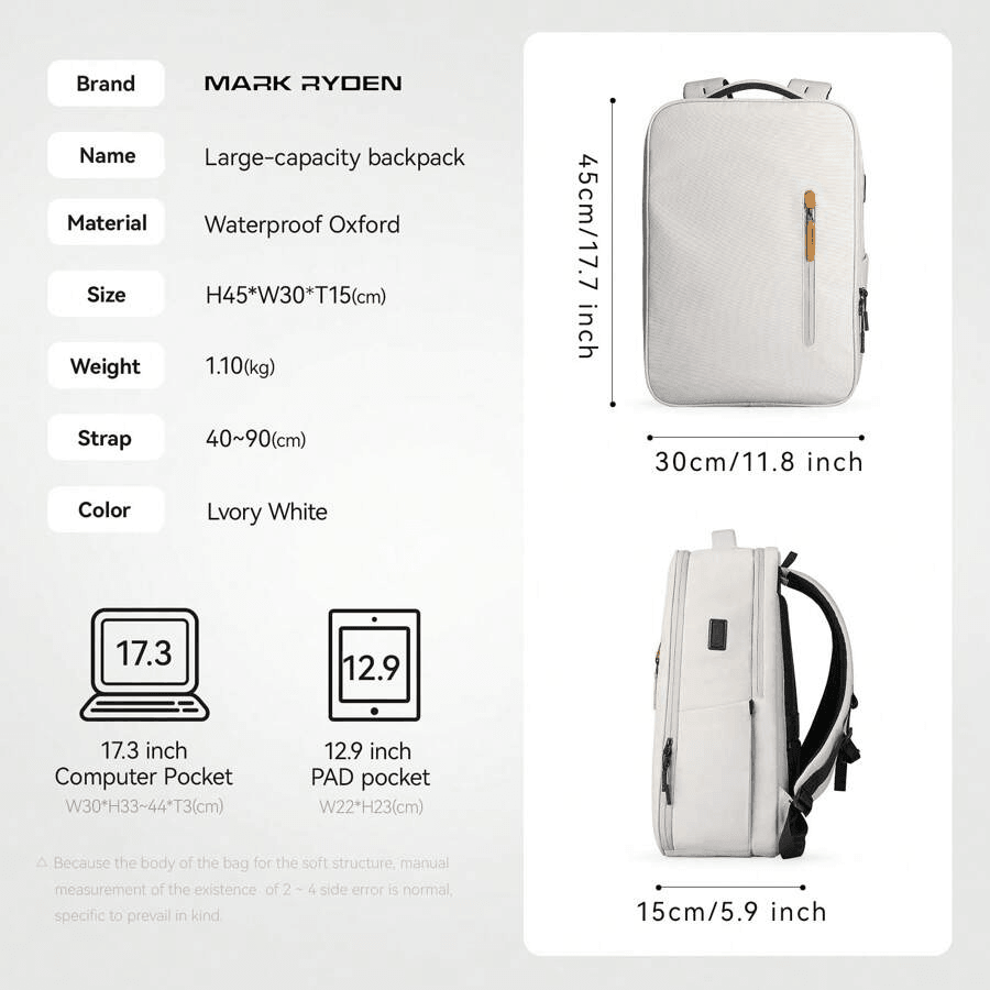 Mark Ryden Urbanity 20L Waterproof Scratch Resistant Laptop Bag with USB Port for 17.3" - Saleshubstore