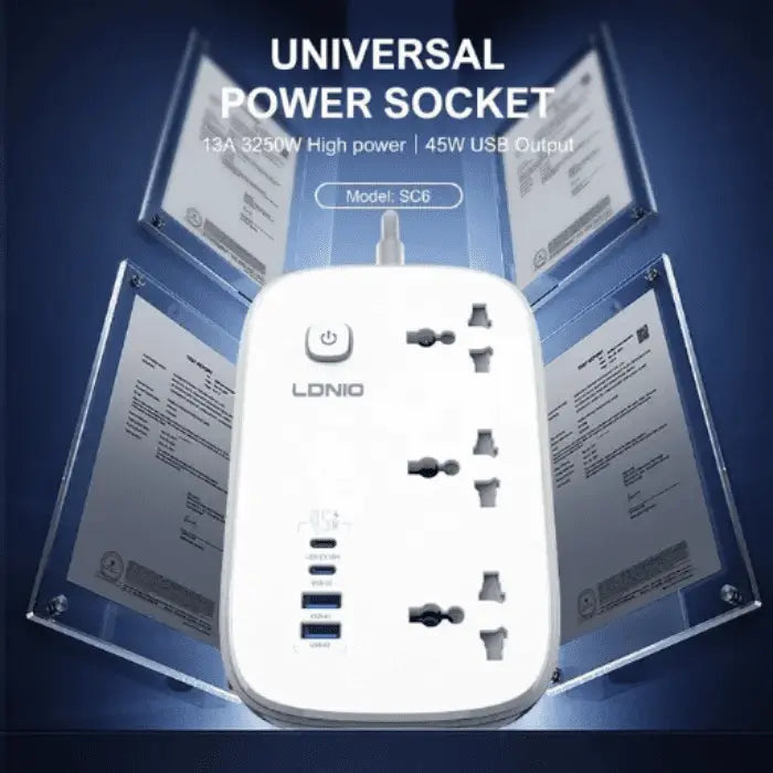 LDNIO SC6 45W Power Strip with 2m Cord