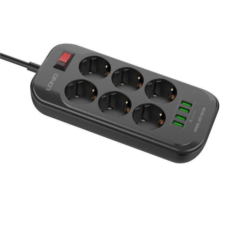 LDNIO SE6403 Power Strip with 6 AC Sockets & 4 USB Ports – 2500W, 17W High Power, 2m Cord - Saleshubstore