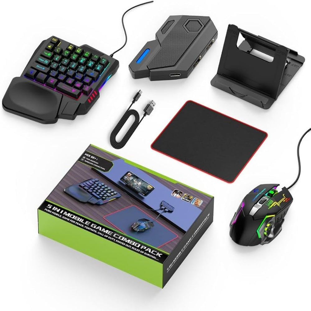 Electro Wolf X8 5-in-1 Mobile Gaming Combo – Wireless RGB Keyboard, Mouse & Game Controller Set for Android