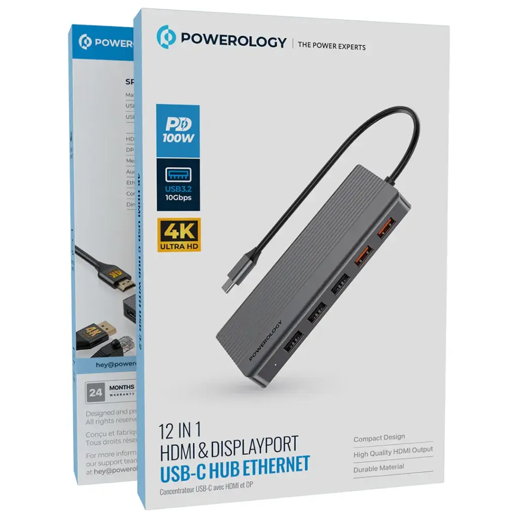 Powerology 12-in-1 USB-C hub HDMI DisplayPort Ethernet feature image