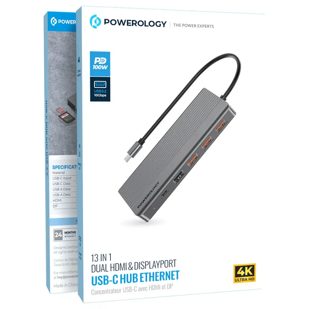 Powerology 13-in-1 USB-C hub dual HDMI DisplayPort Ethernet feature image