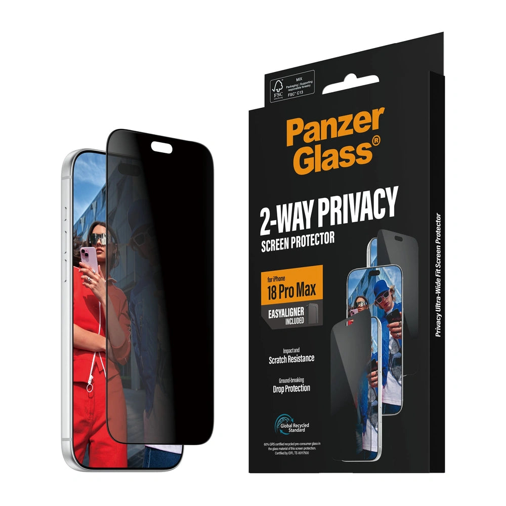 PanzerGlass 2-Way Privacy Screen Protector for iPhone 18 Pro Max - EasyAligner