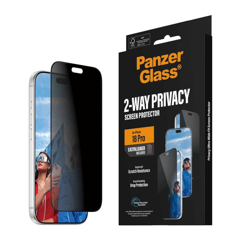 PanzerGlass 2-Way Privacy Screen Protector for iPhone 18 Pro - EasyAligner