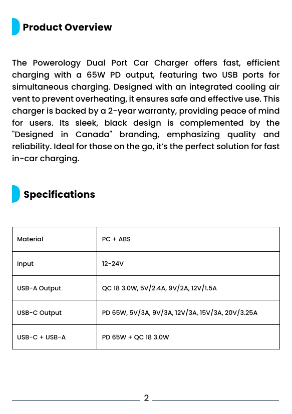 Powerology 65W PD + QC LED Car Charger official Powerology guide image 2