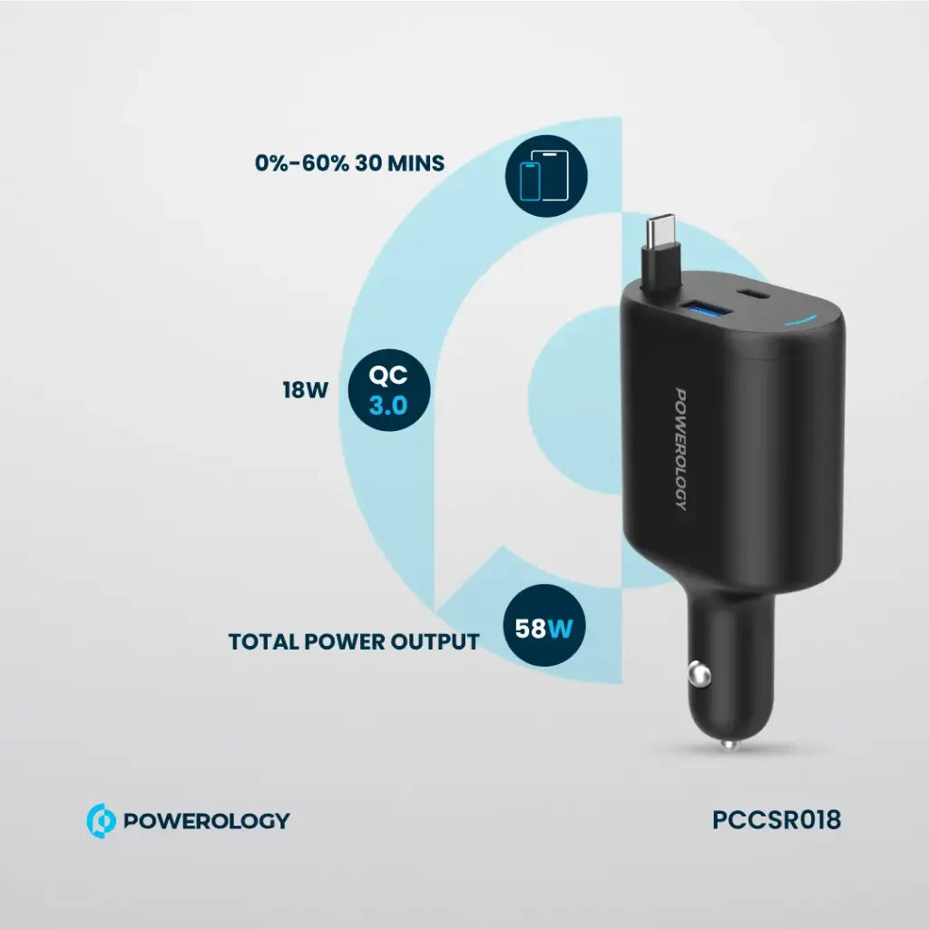 Powerology 70W Retractable USB-C Car Charger - official view 3