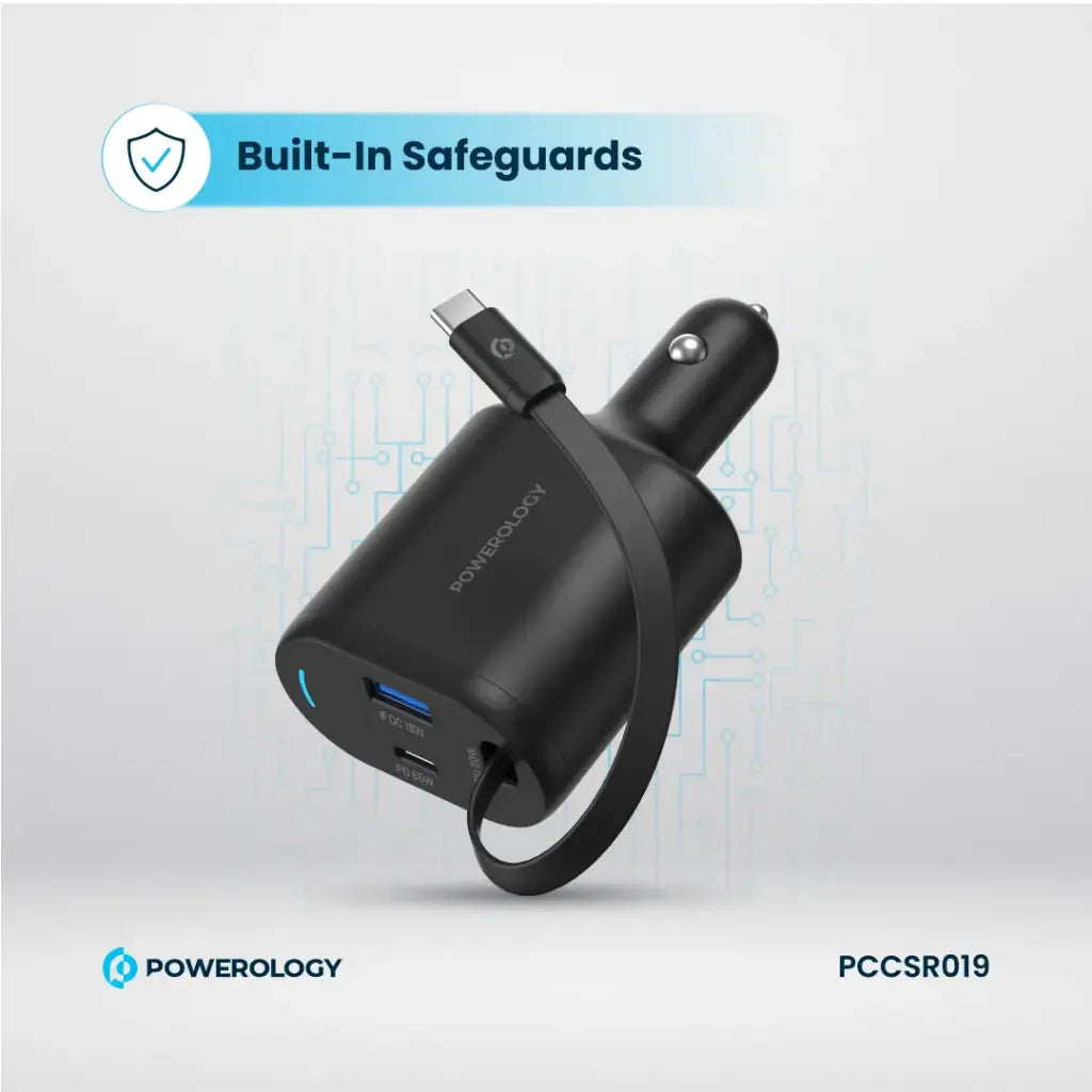 Powerology 115W Retractable USB-C Car Charger - official view 3