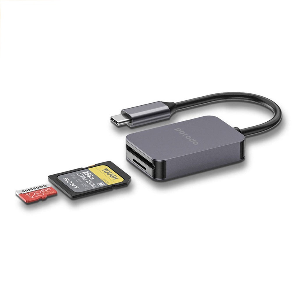Porodo 2-in-1 USB-C Card Reader SD MicroSD - Grey