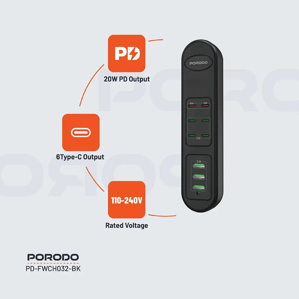 Porodo 50W Multi-Port USB Charging Hub detail view