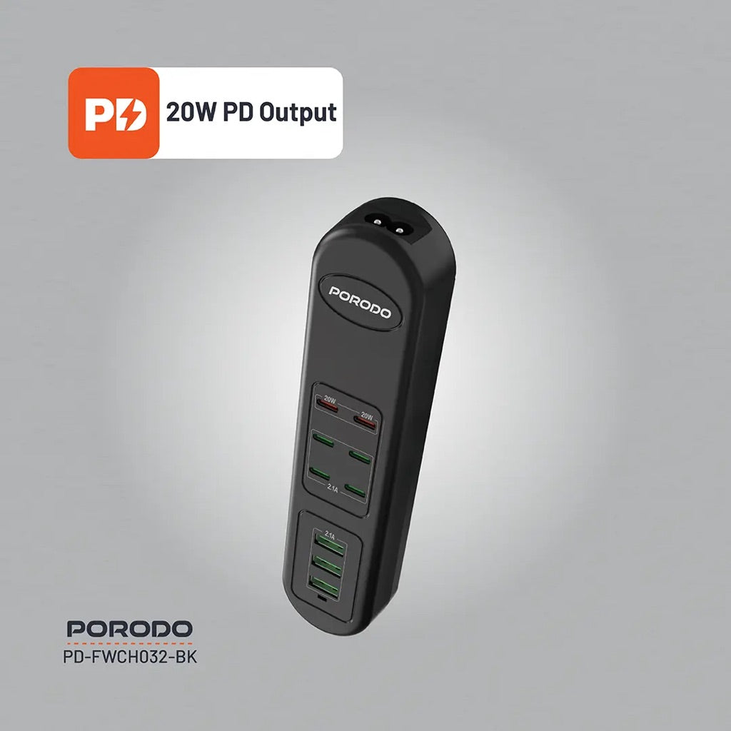 Porodo 50W Multi-Port USB Charging Hub ports view