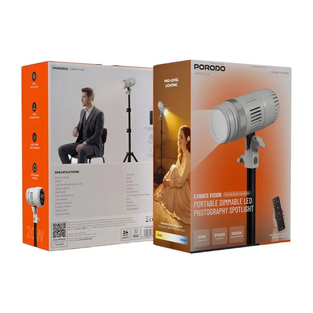 Porodo Lifestyle Cannes Vision Portable Dimmable LED Spotlight