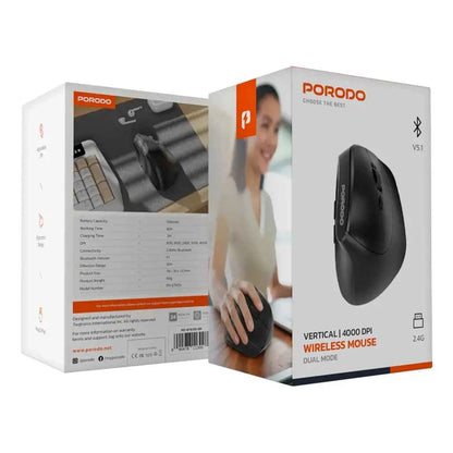 Porodo Vertical 4000 DPI Wireless Mouse – Black