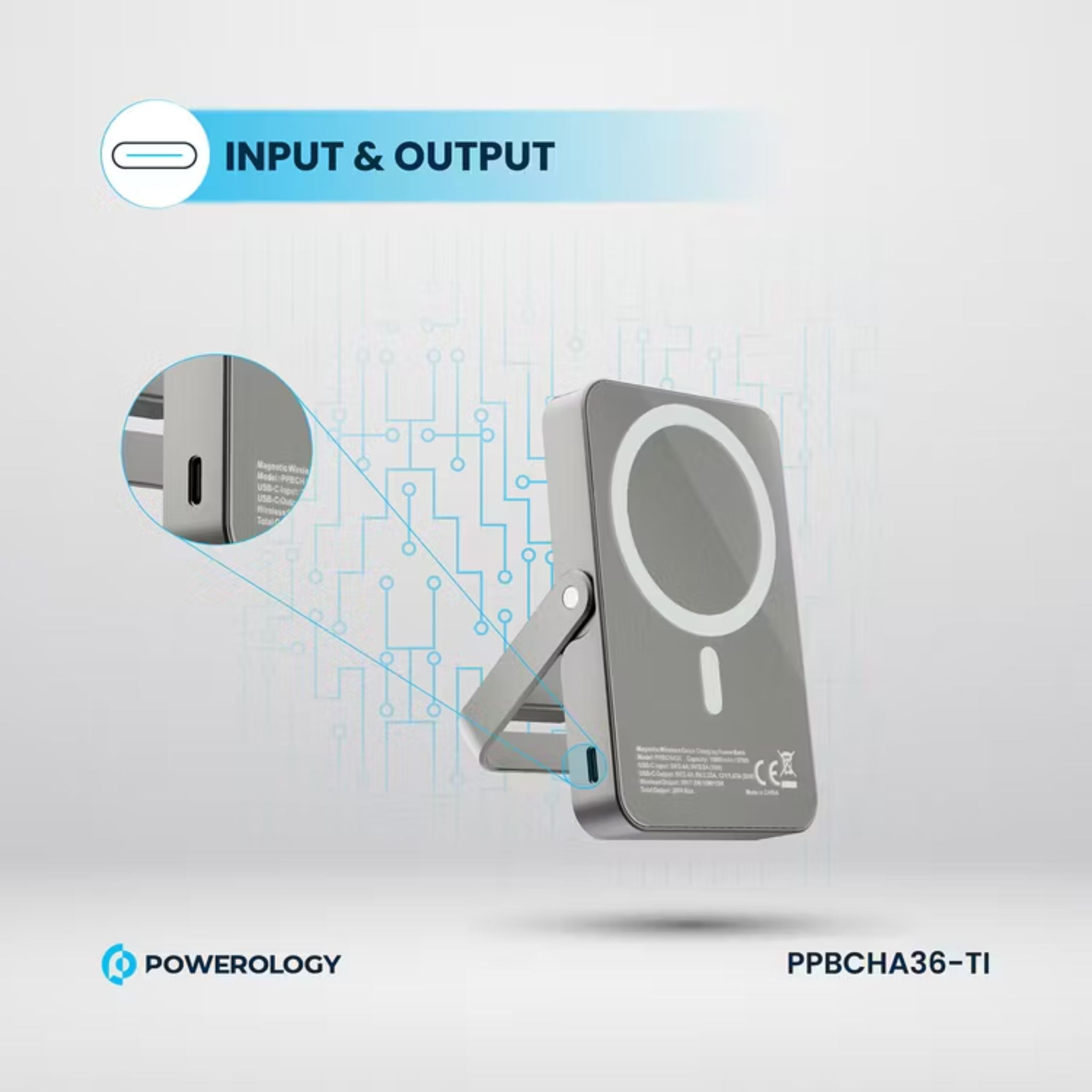 Powerology magnetic power bank Titanium integrated stand view