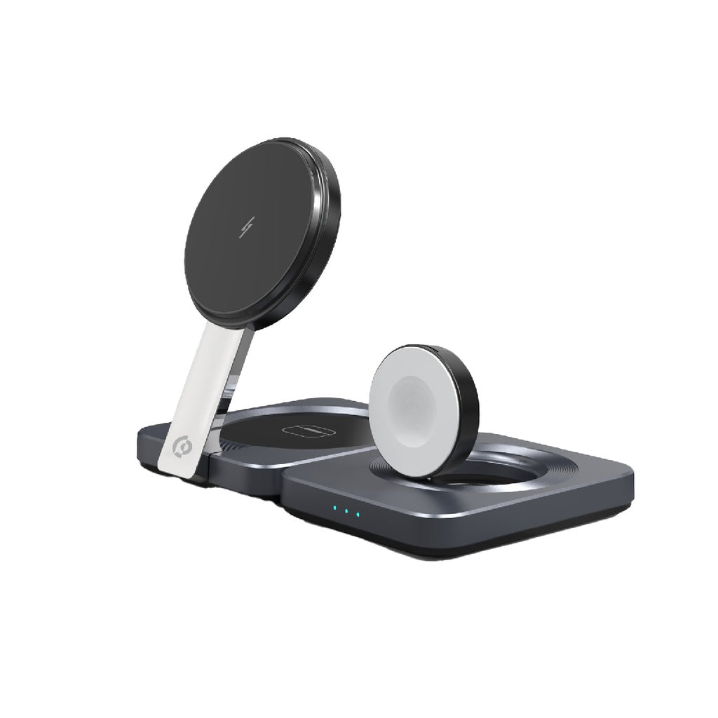 Powerology Qi2 3-in-1 foldable magnetic charging stand in black