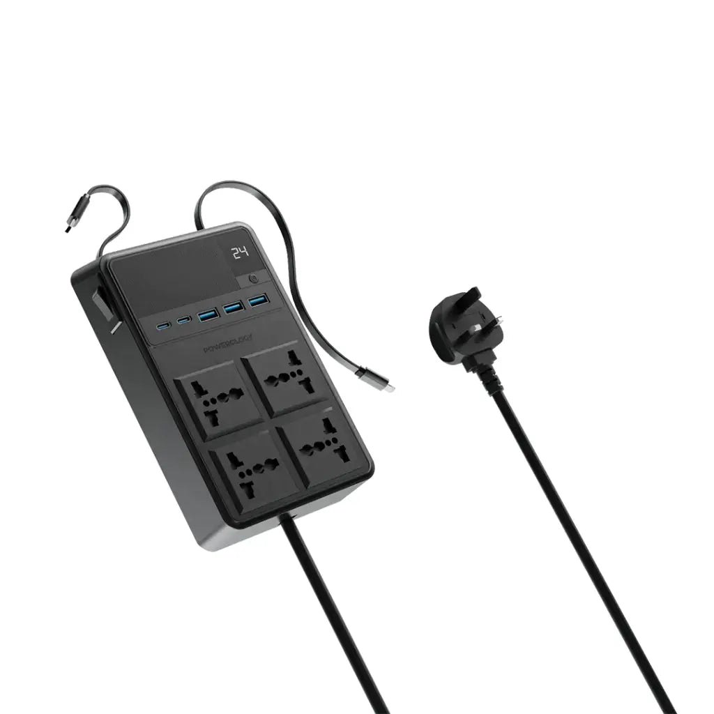 Powerology 2500W 4-Outlet Power Strip with Retractable Cables - official view 2
