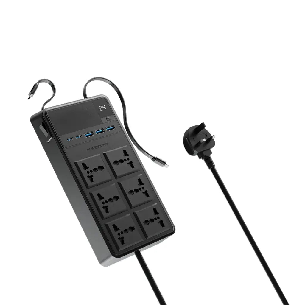 Powerology 2500W 6-Outlet Power Strip with Retractable Cables - official view 2