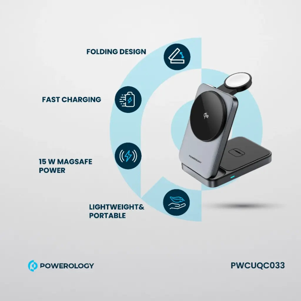 Powerology Qi2 multi-device hub folded travel view