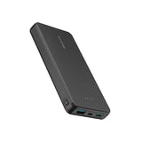 A black rectangular portable power bank with a matte finish, shown at an angle on a plain white background. The brand name 'MUMBLESTONE' is printed in white on the top surface, and there are four LED battery indicator lights on the front.