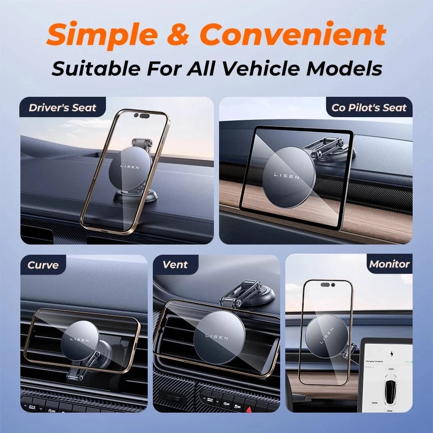 LISEN Magnetic 360° Rotatable Foldable Metal Car Phone Holder