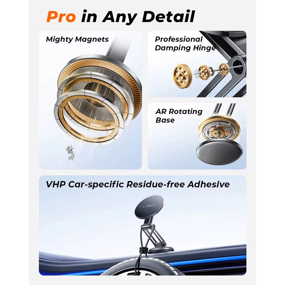 LISEN Magnetic 360° Rotatable Foldable Metal Car Phone Holder