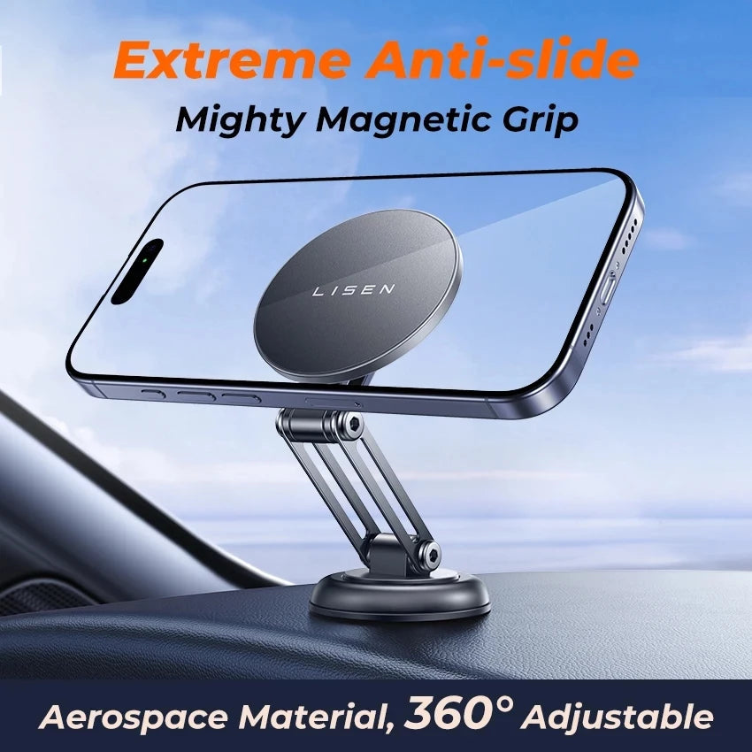 LISEN Magnetic 360° Rotatable Foldable Metal Car Phone Holder