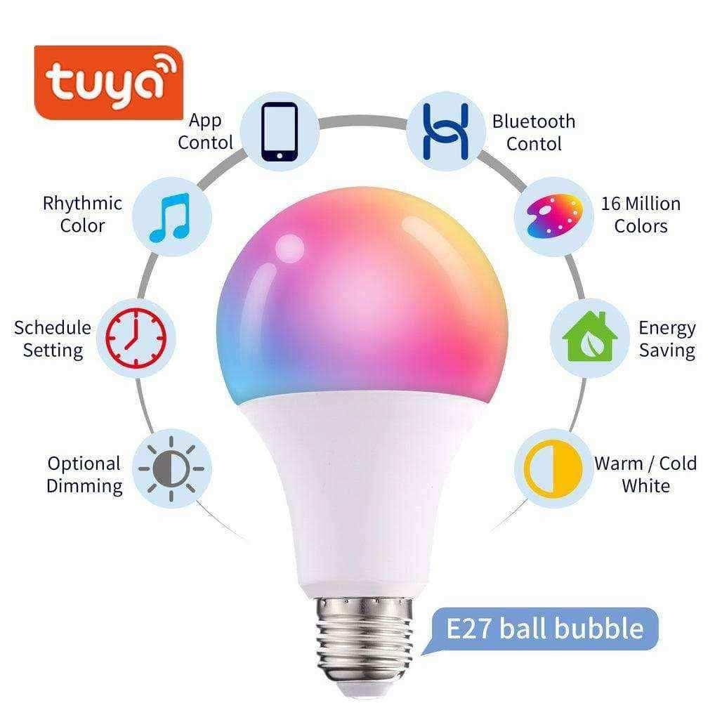 Tuya 9W Smart Light Bulb Bluetooth / Wifi E27 Dimming RGB Ambient Lamp Support Music Rhythm Timing Setting - Saleshubstore