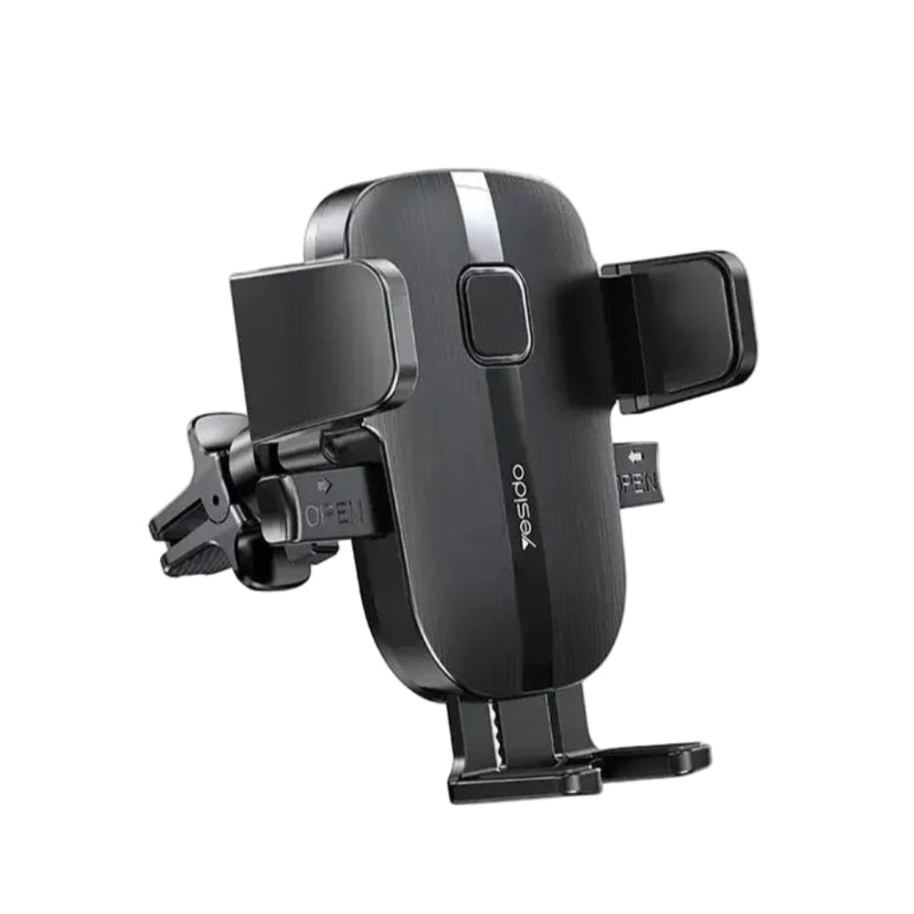 A black Yesido C162 car phone mount with adjustable side arms and a mounting clip, shown on a plain white background with the Yesido brand logo at the top left and model number C162 at the bottom right.
