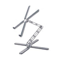 A silver metallic adjustable stand with a folding hinge design and four flat support arms, shown on a plain white background.